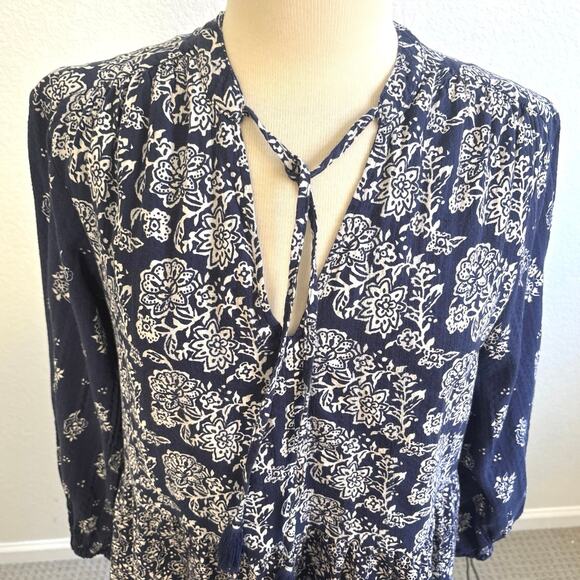 Anthropologie Maeve womens Sz Small Carlita Tiered Tunic Dress Floral Tassels - Picture 4 of 13